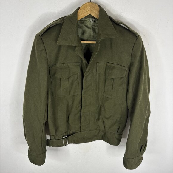 Vintage 1950s Canadian Army Wool Battle Dress Jacket P50 Olive Military 39 M - Picture 1 of 7
